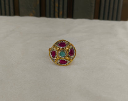 Gold Ruby Sea Green Cocktail Finger Chober Rings