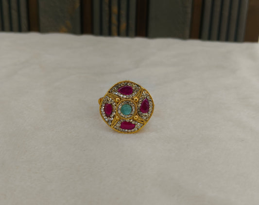 Gold Ruby Sea Green Cocktail Finger Chober Rings