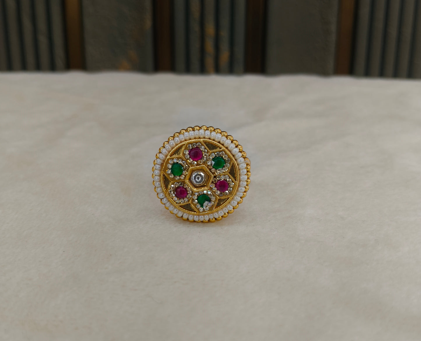 Gold Ruby Green Cocktail Finger Chober Rings