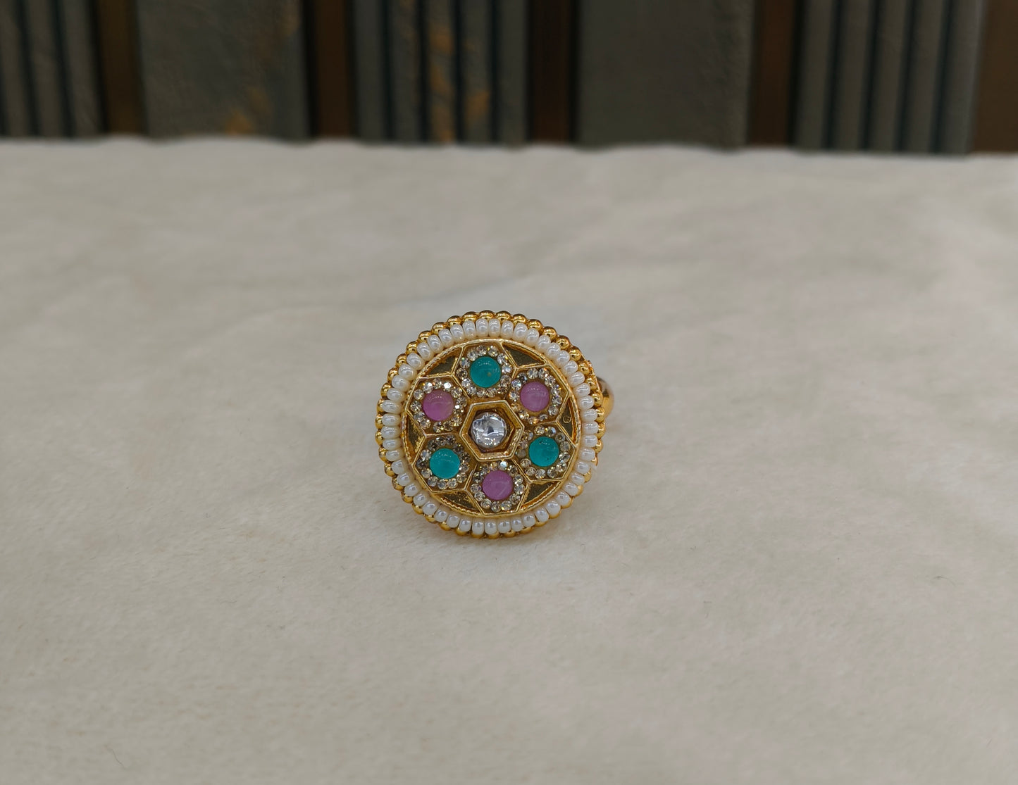 Gold Mint Pink Cocktail Finger Chober Rings