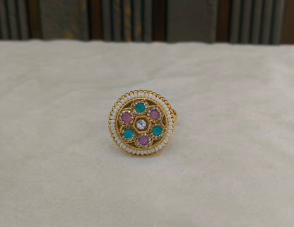 Gold Mint Pink Cocktail Finger Chober Rings