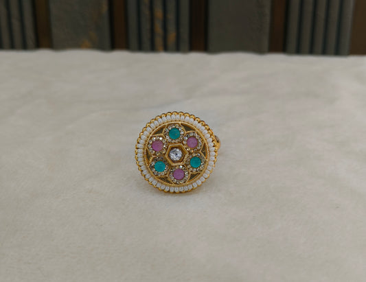 Gold Mint Pink Cocktail Finger Chober Rings