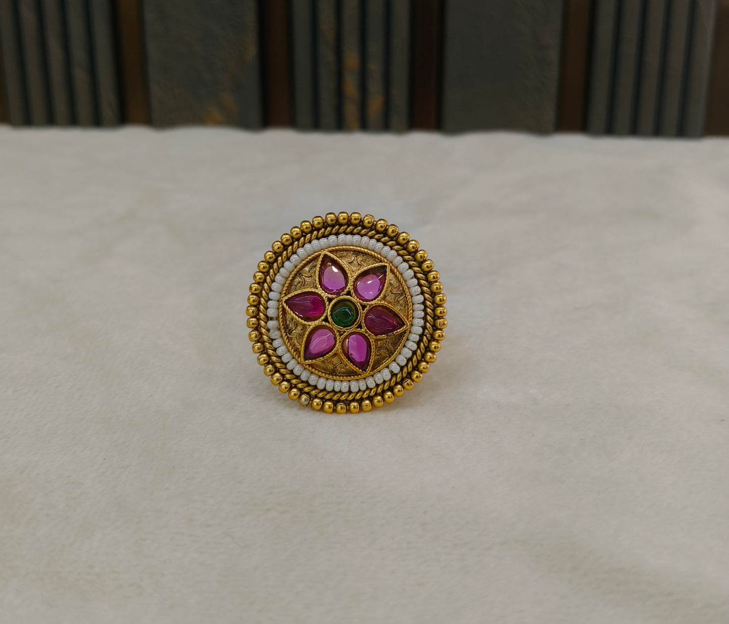 Gold Ruby Green Cocktail Finger Chober Rings