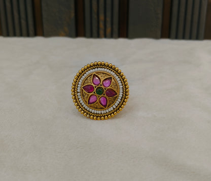 Gold Ruby Green Cocktail Finger Chober Rings