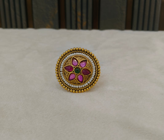 Gold Ruby Green Cocktail Finger Chober Rings