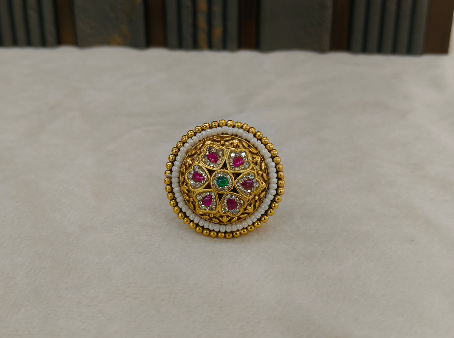 Gold Ruby Green Cocktail Finger Chober Rings