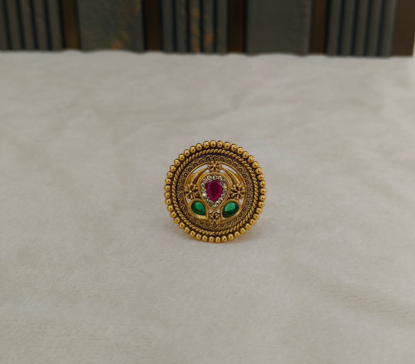 Gold Ruby Green Cocktail Finger Chober Rings