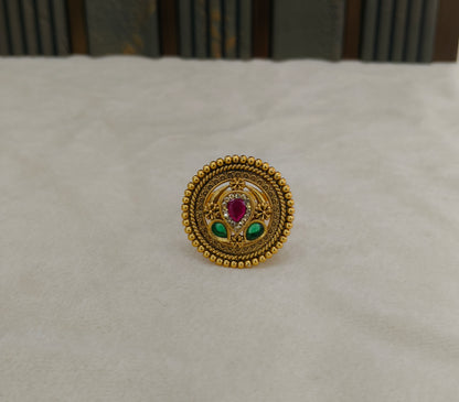 Gold Ruby Green Cocktail Finger Chober Rings
