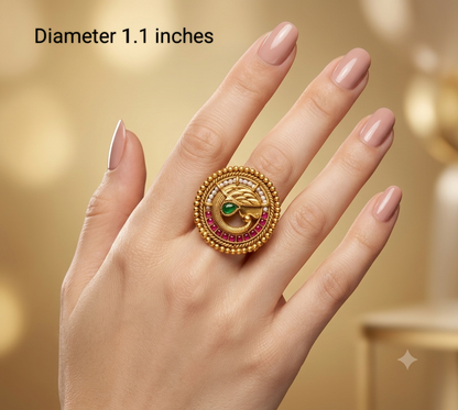 Gold Ruby Green Cocktail Finger Chober Rings