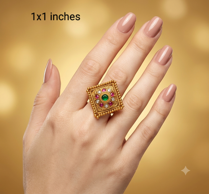 Gold Ruby Green Cocktail Finger Chober Rings