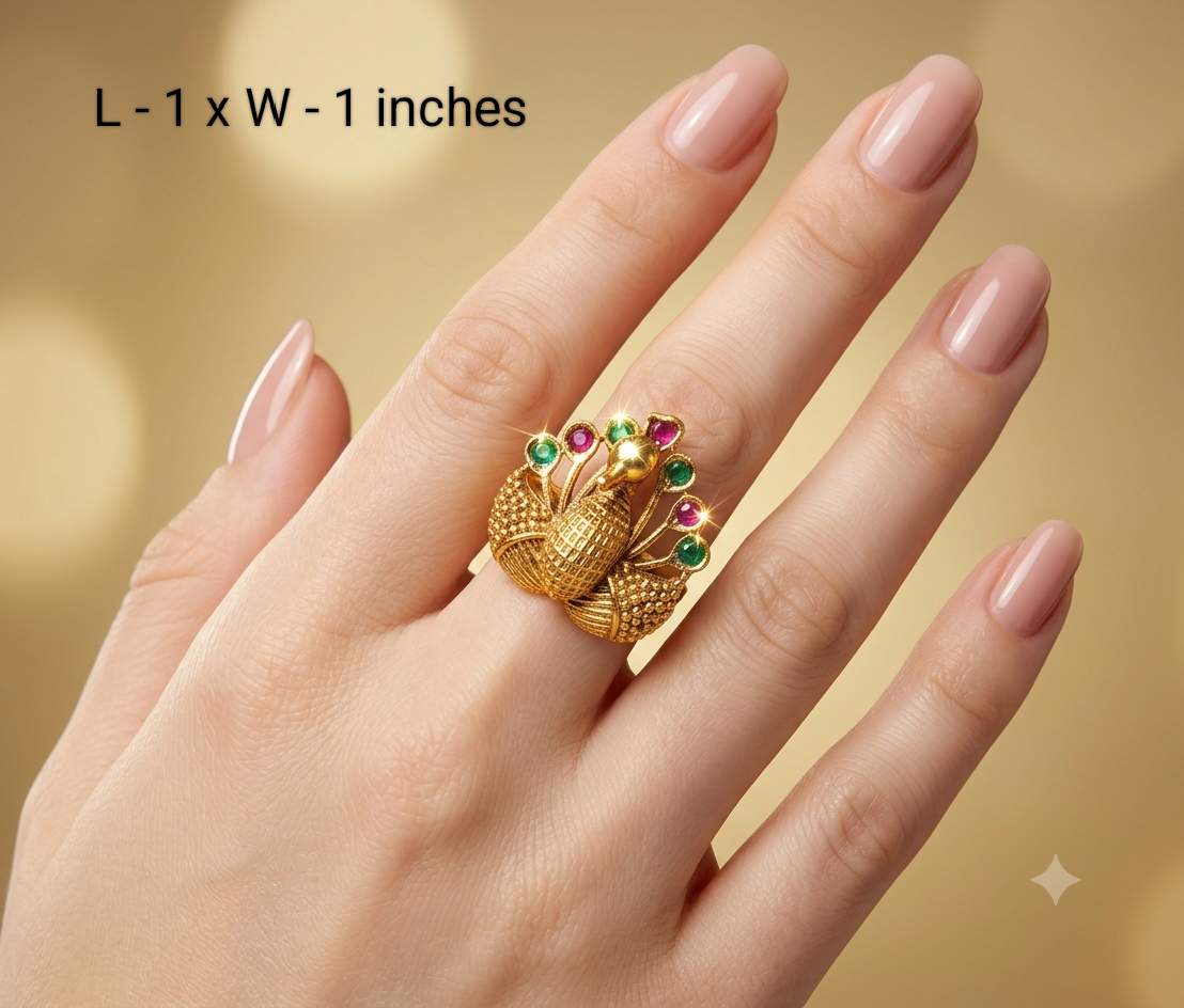 Gold Ruby Green Cocktail Finger Chober Rings