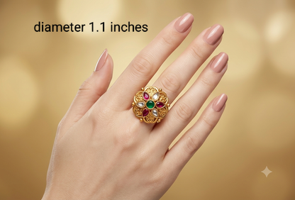 Gold Ruby Green Cocktail Finger Chober Rings