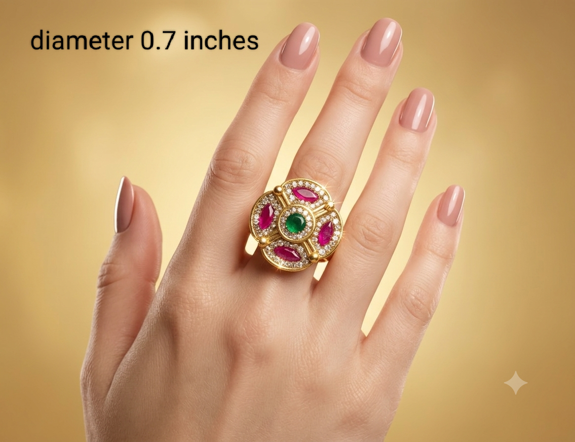 Gold Ruby Green Cocktail Finger Chober Rings