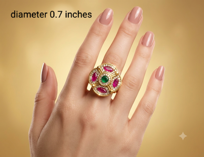 Gold Ruby Green Cocktail Finger Chober Rings
