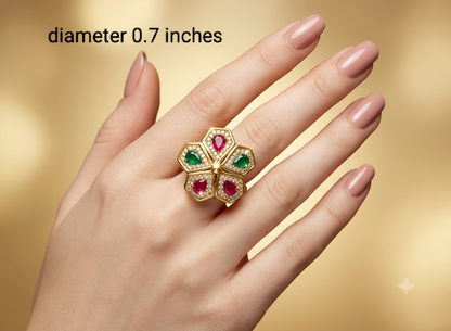 Gold Ruby Green Cocktail Finger Chober Rings