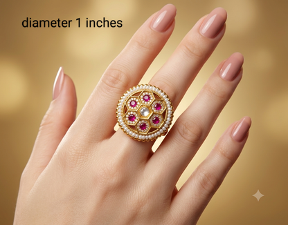 Gold Ruby Green Cocktail Finger Chober Rings