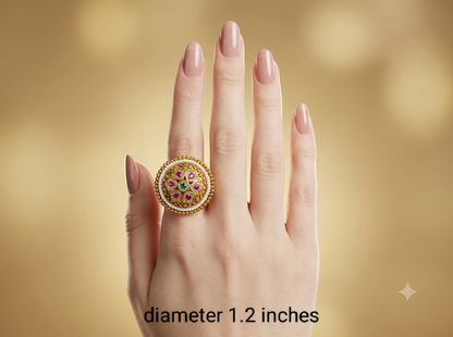 Gold Ruby Green Cocktail Finger Chober Rings