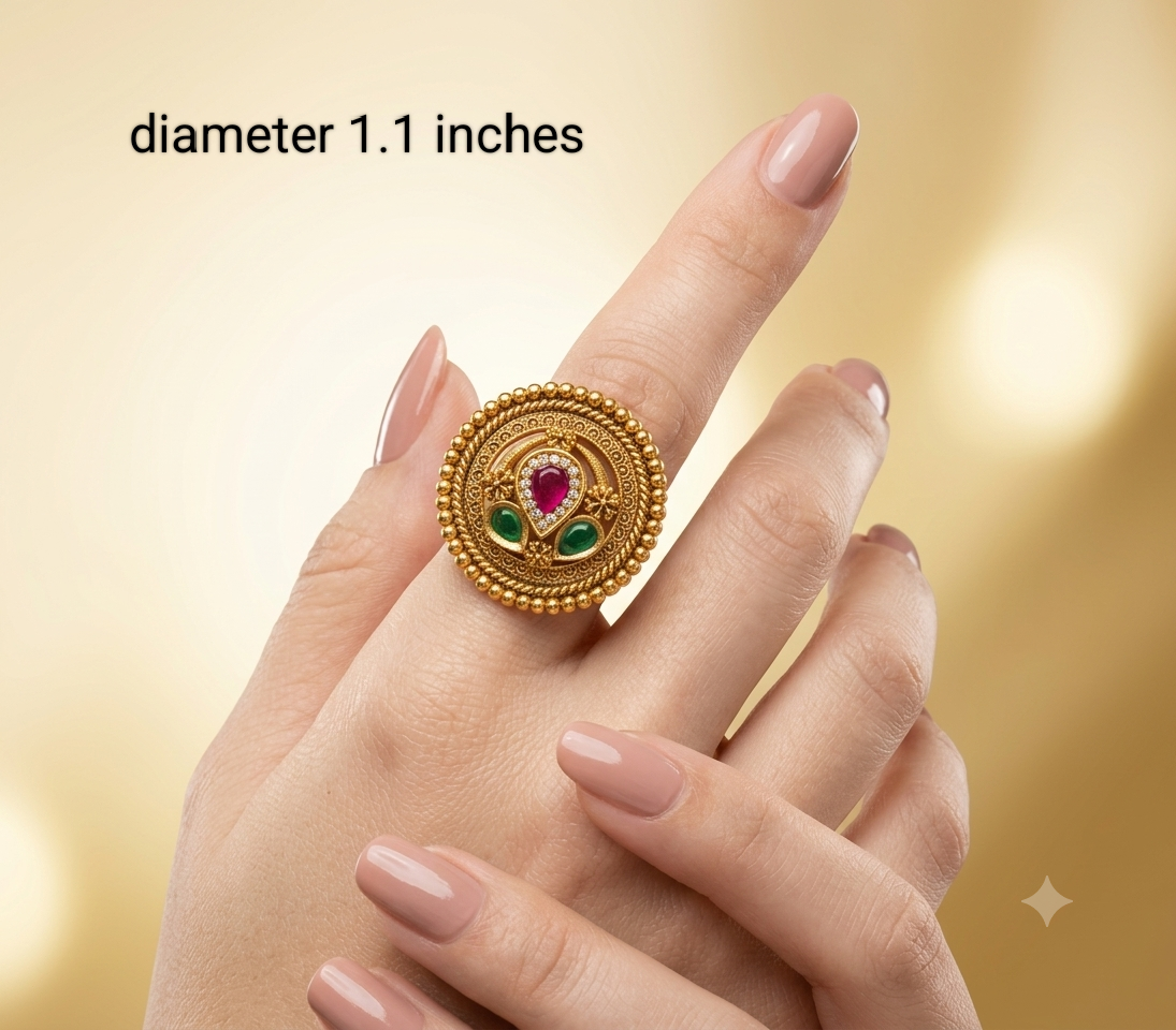 Gold Ruby Green Cocktail Finger Chober Rings