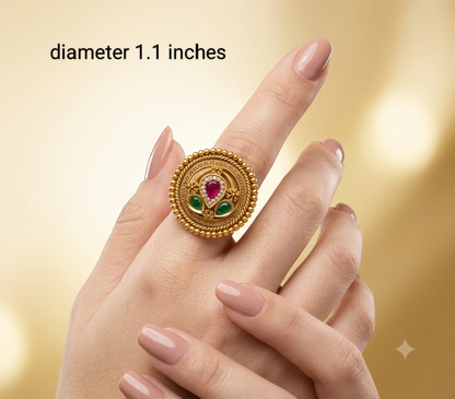 Gold Ruby Green Cocktail Finger Chober Rings