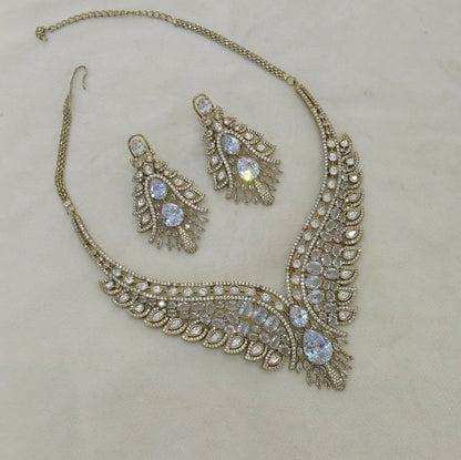 Antique White Moissanite Kundan Cz Stone Necklace Jewellery Riya Set