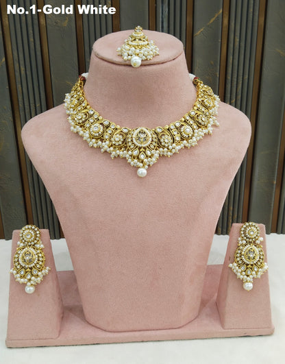 Gold White Kundan necklace Set/ Indian jewellery kundan Gitu sets (Copy)