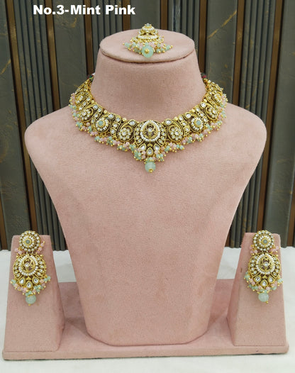 Mint Pink Kundan necklace Set/ Indian jewellery kundan Gitu sets