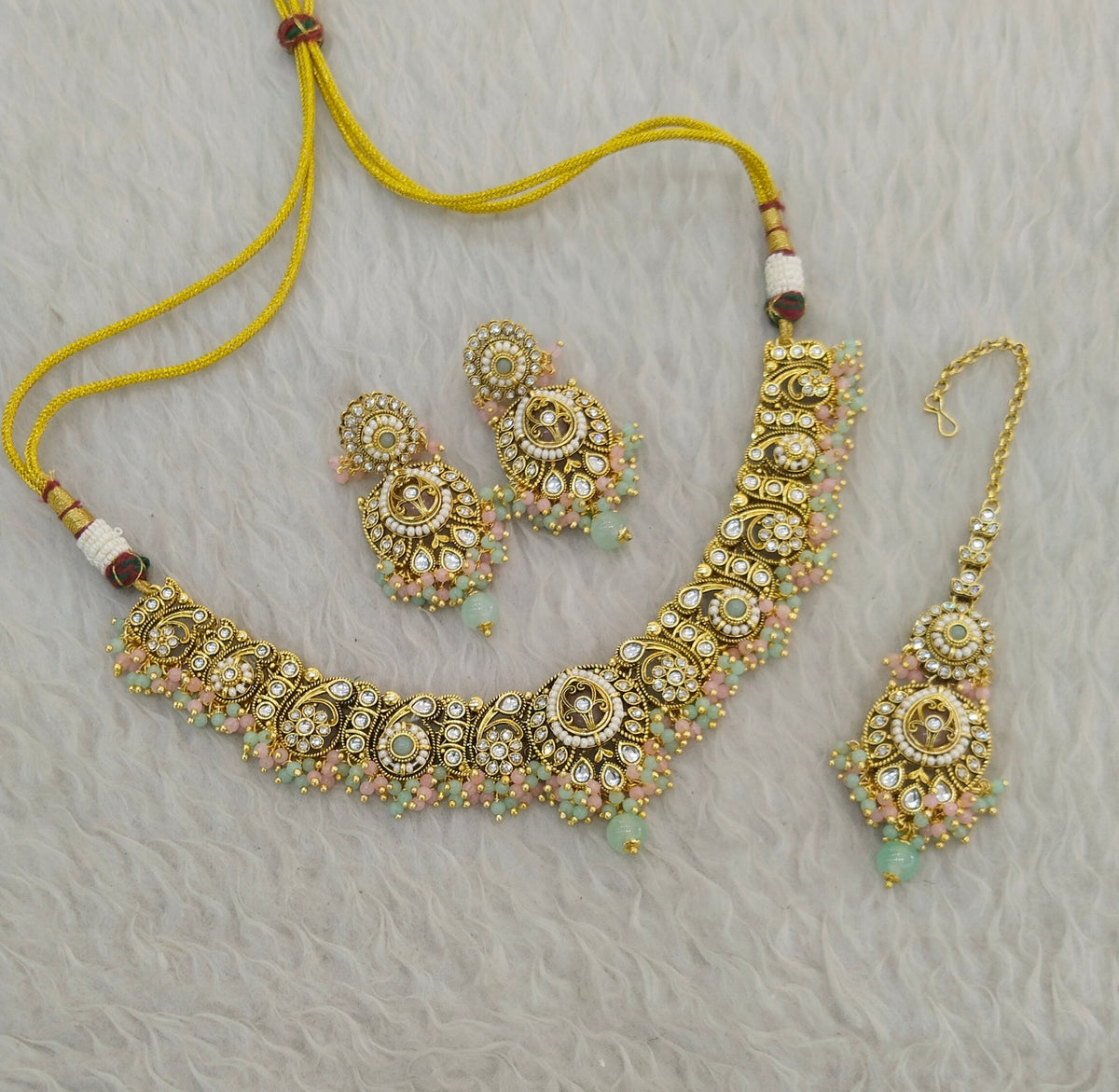 Mint Pink Kundan necklace Set/ Indian jewellery kundan Gitu sets