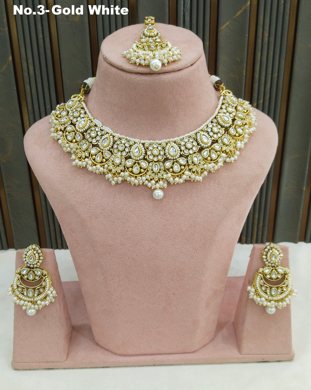 Gold White Kundan necklace Set/ Indian jewellery kundan Zori sets