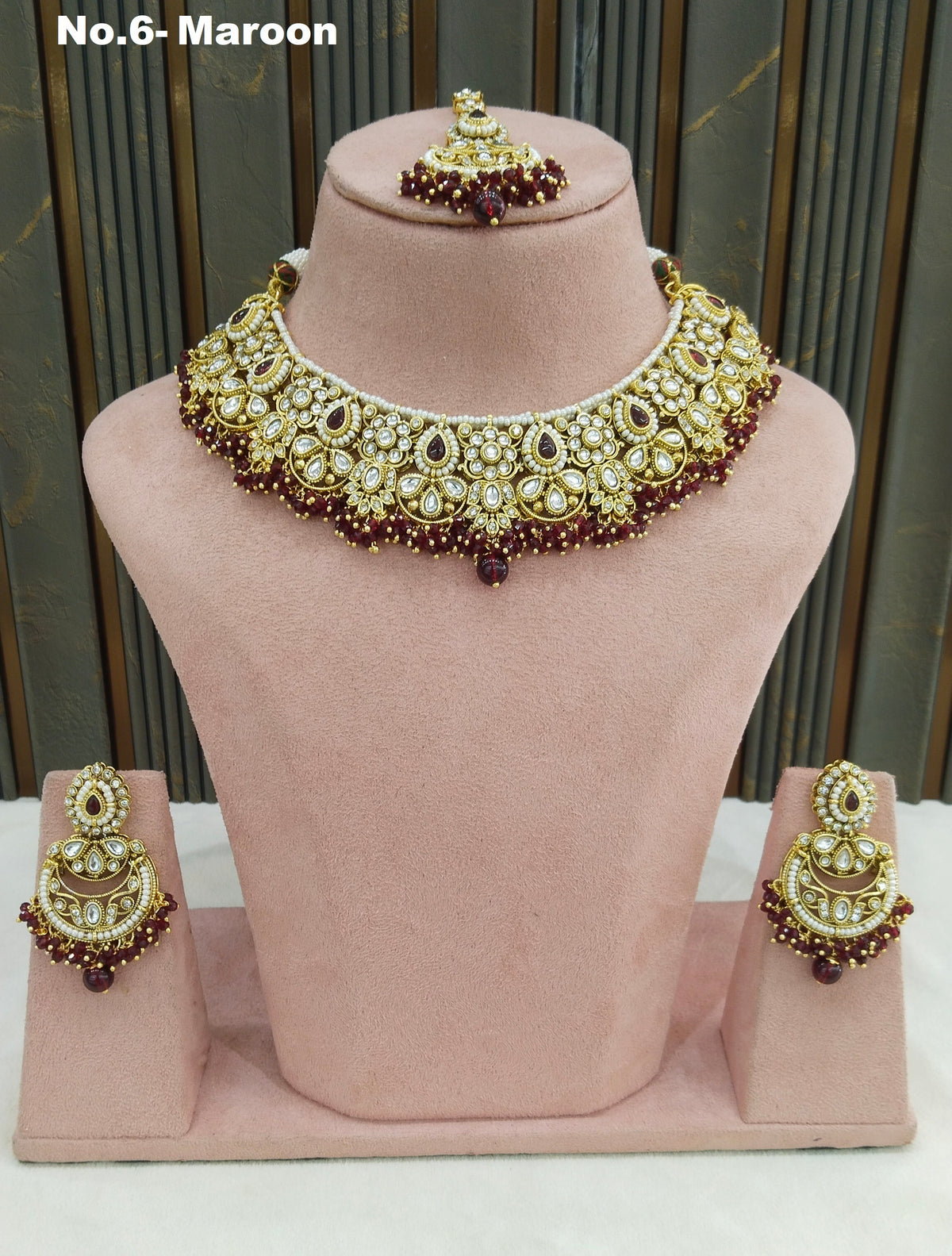 Maroon Kundan necklace Set/ Indian jewellery kundan Zori sets