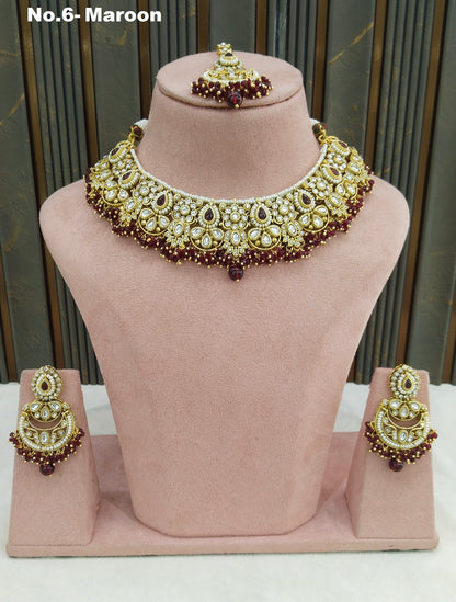 Maroon Kundan necklace Set/ Indian jewellery kundan Zori sets