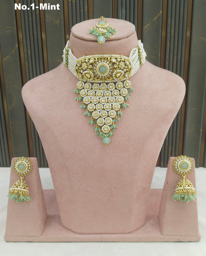Mint Kundan choker Set/ Indian jewellery kundan Nisha sets