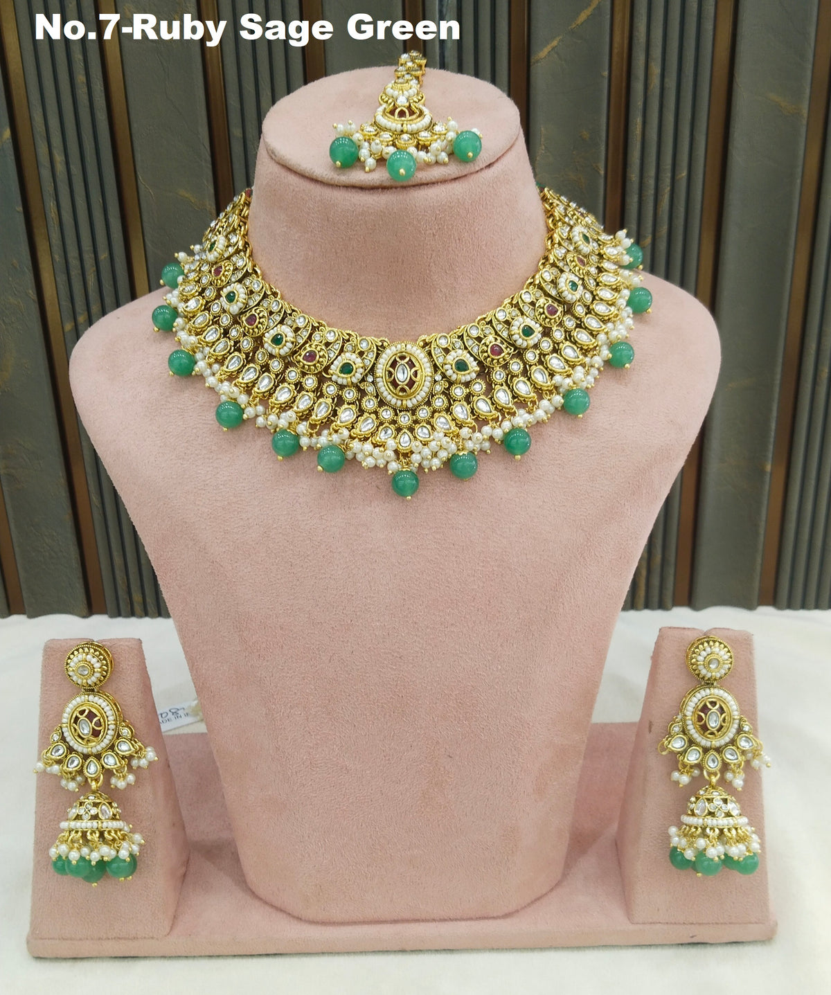 Ruby Sagegreen Kundan necklace Set/ kundan Indian jewellery Gabu sets