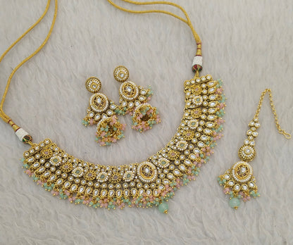 Mint Pink Kundan necklace Set/ kundan Indian jewellery Gabu sets