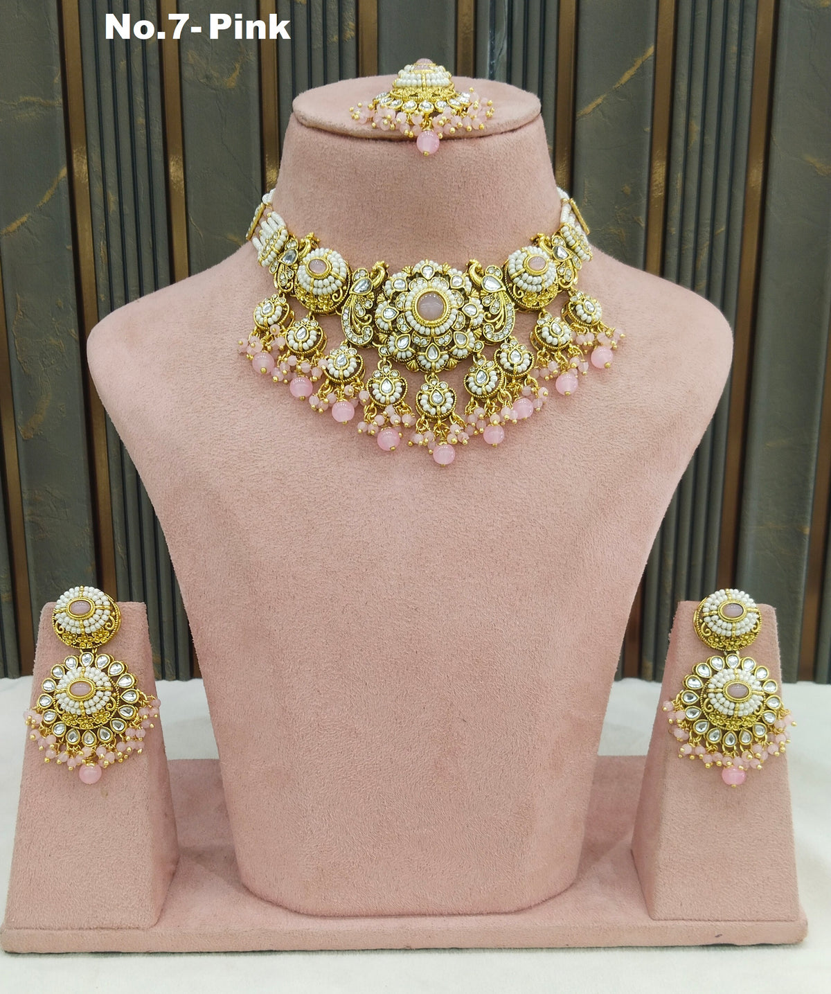 Gold Pink Kundan Choker Jewellery Priyanka Sets