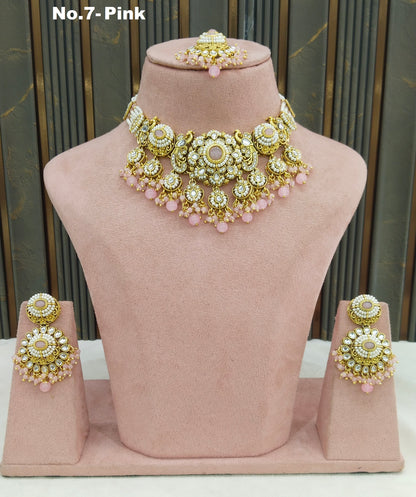 Gold Pink Kundan Choker Jewellery Priyanka Sets