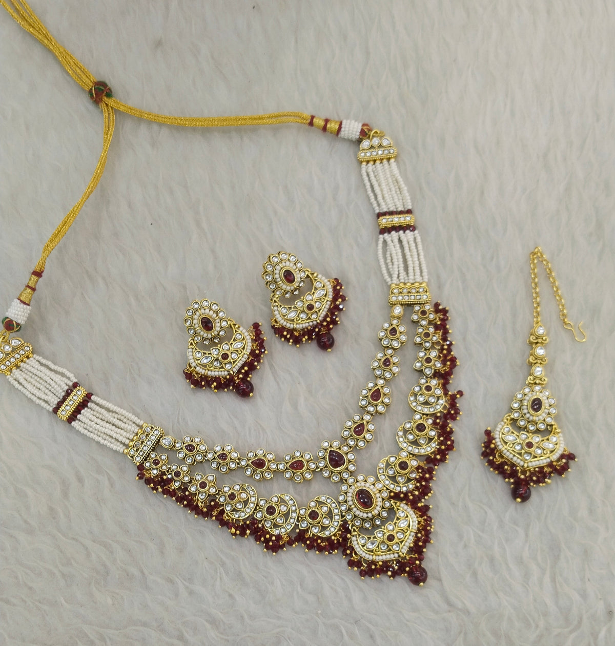 Maroon Kundan Necklace Jewellery Shreya Sets