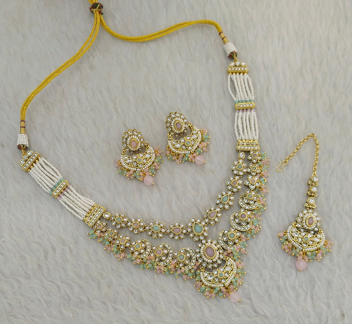 Mint Pink Kundan Necklace Jewellery Shreya Sets