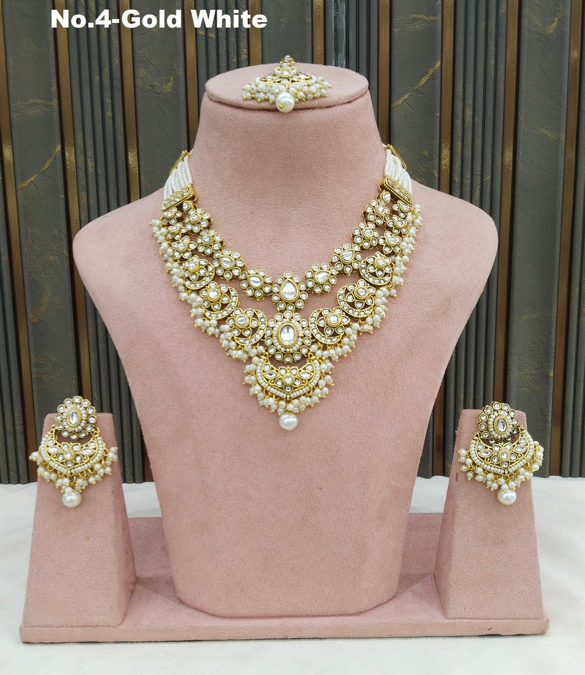 Gold White Kundan Necklace Jewellery Shreya Sets