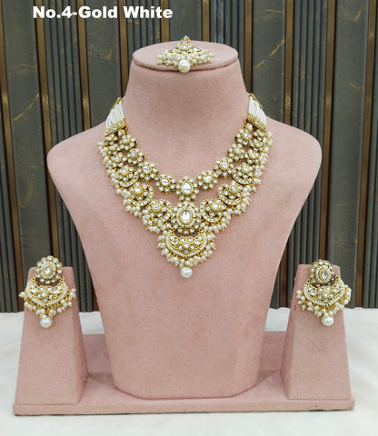 Gold White Kundan Necklace Jewellery Shreya Sets