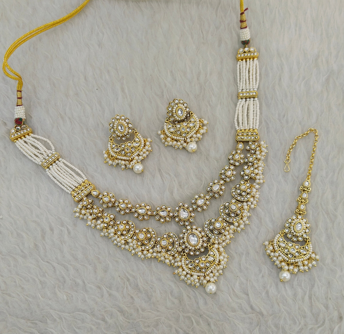 Gold White Kundan Necklace Jewellery Shreya Sets