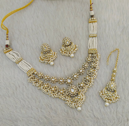 Gold White Kundan Necklace Jewellery Shreya Sets