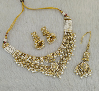 Gold White Kundan Necklace Jewellery Alone Sets