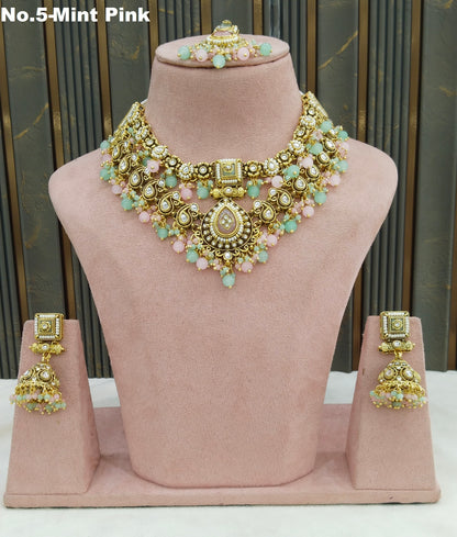 Mint Pink Kundan Necklace Jewellery Alone Sets
