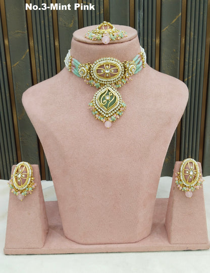 Mint Pink Kundan Choker Jewellery Fana Sets