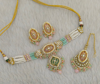 Mint Pink Kundan Choker Jewellery Fana Sets