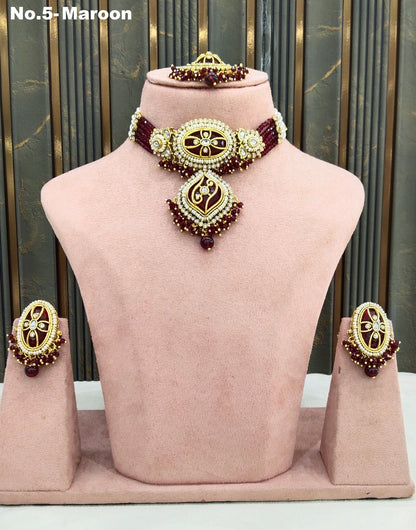 Maroon Kundan Choker Jewellery Fana Sets