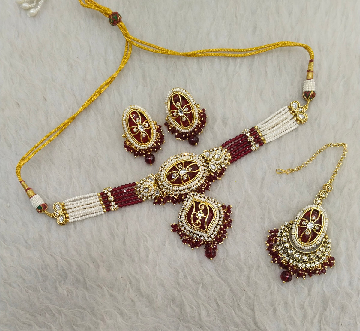 Maroon Kundan Choker Jewellery Fana Sets