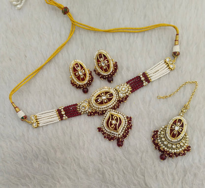 Maroon Kundan Choker Jewellery Fana Sets