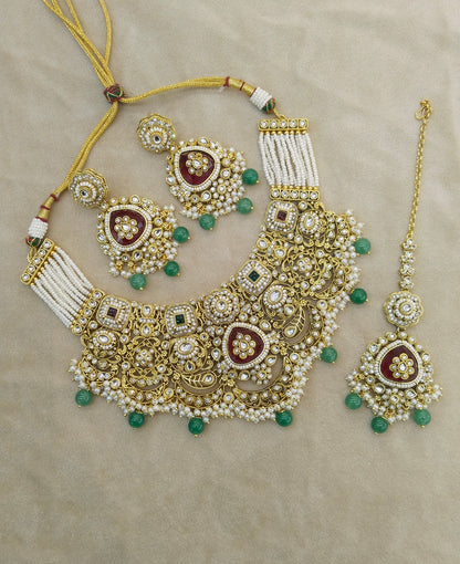 Ruby SageGreen Kundan necklace Set/ kundan Indian Harjot jewellery sets