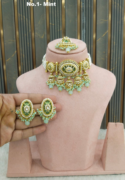 Mint Kundan Choker Jewellery Switi Set